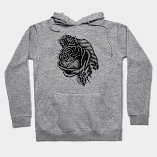 Rose with the United States Flag - Black & White Hoodie